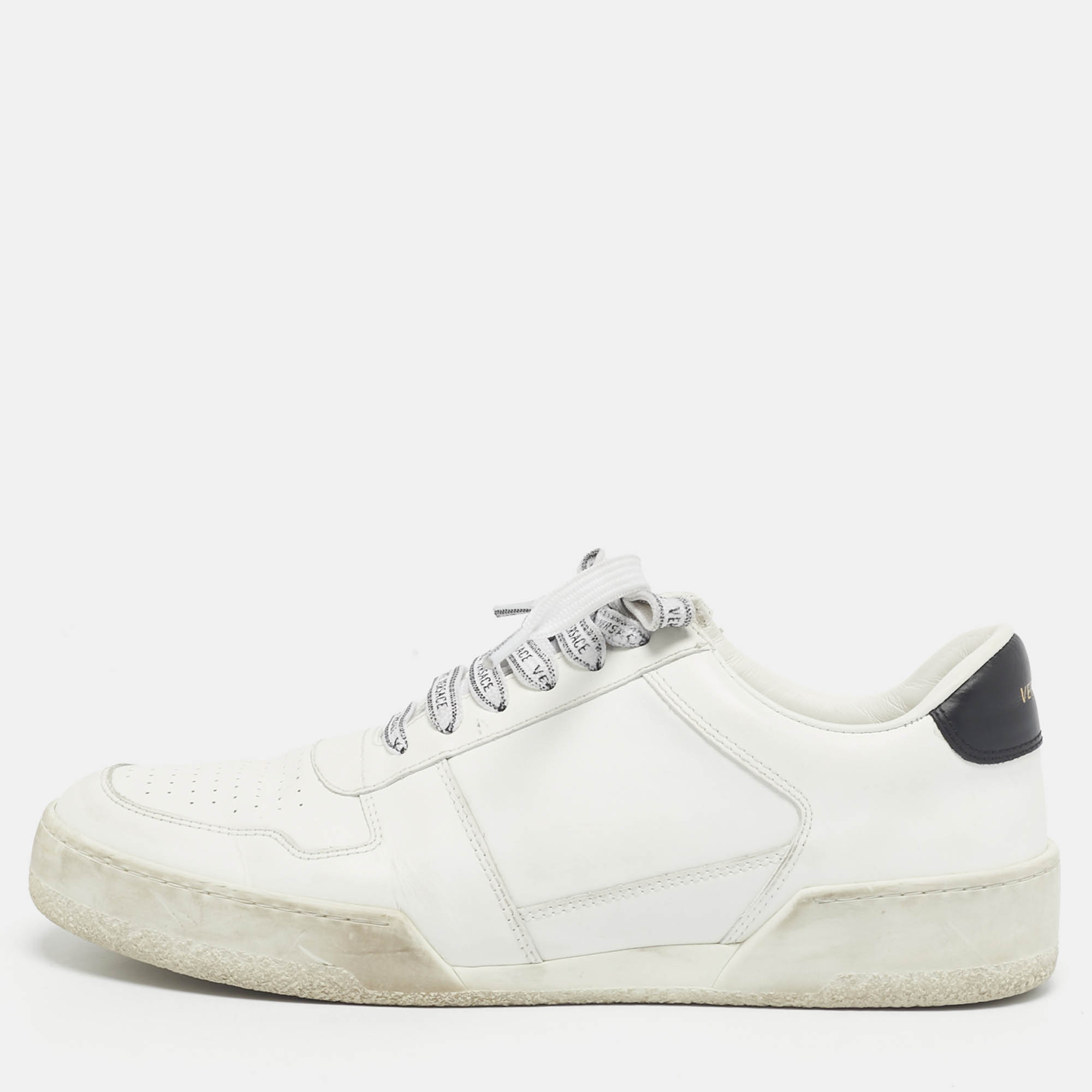 Versace White Leather llus Low Top Sneakers Size 40.5