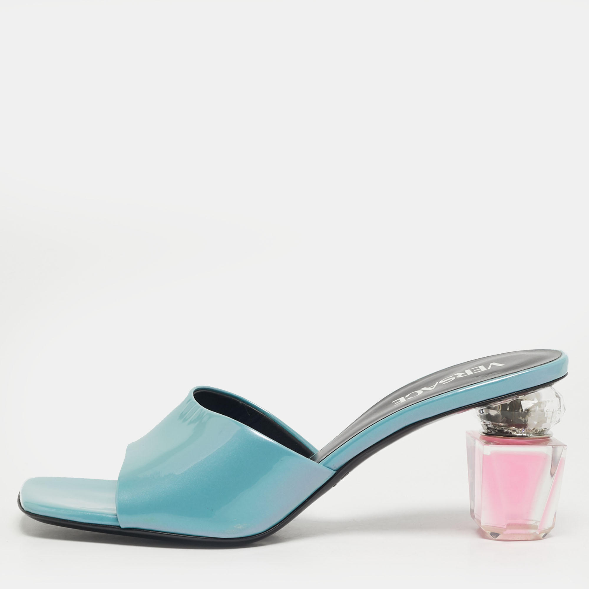 

Versace Bright Crystal Size  Blue Patent Leather Slide Sandals