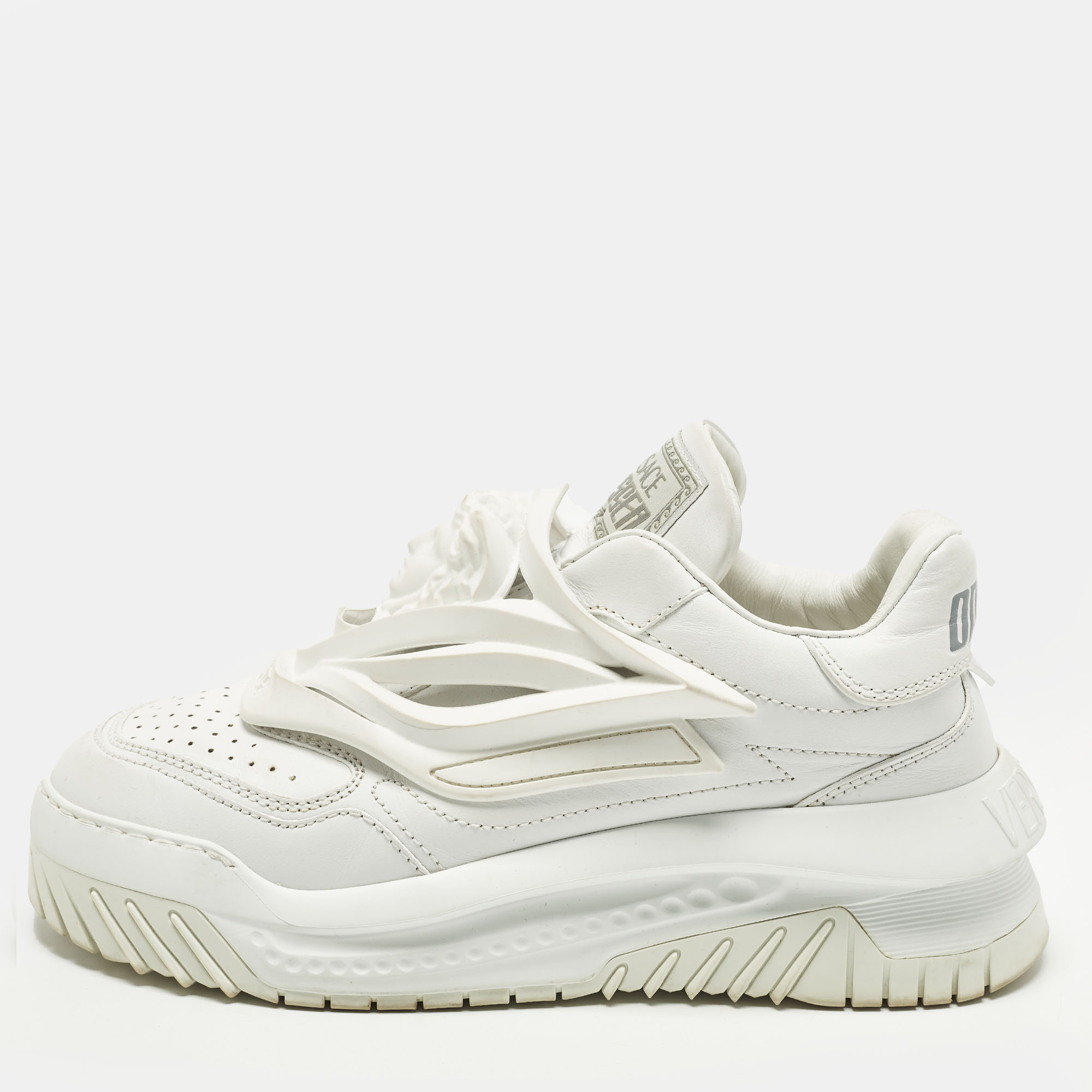 Pre-owned Versace Odissea Size 38.5 White Leather And Rubber Medusa Chunky Slip On Sneakers