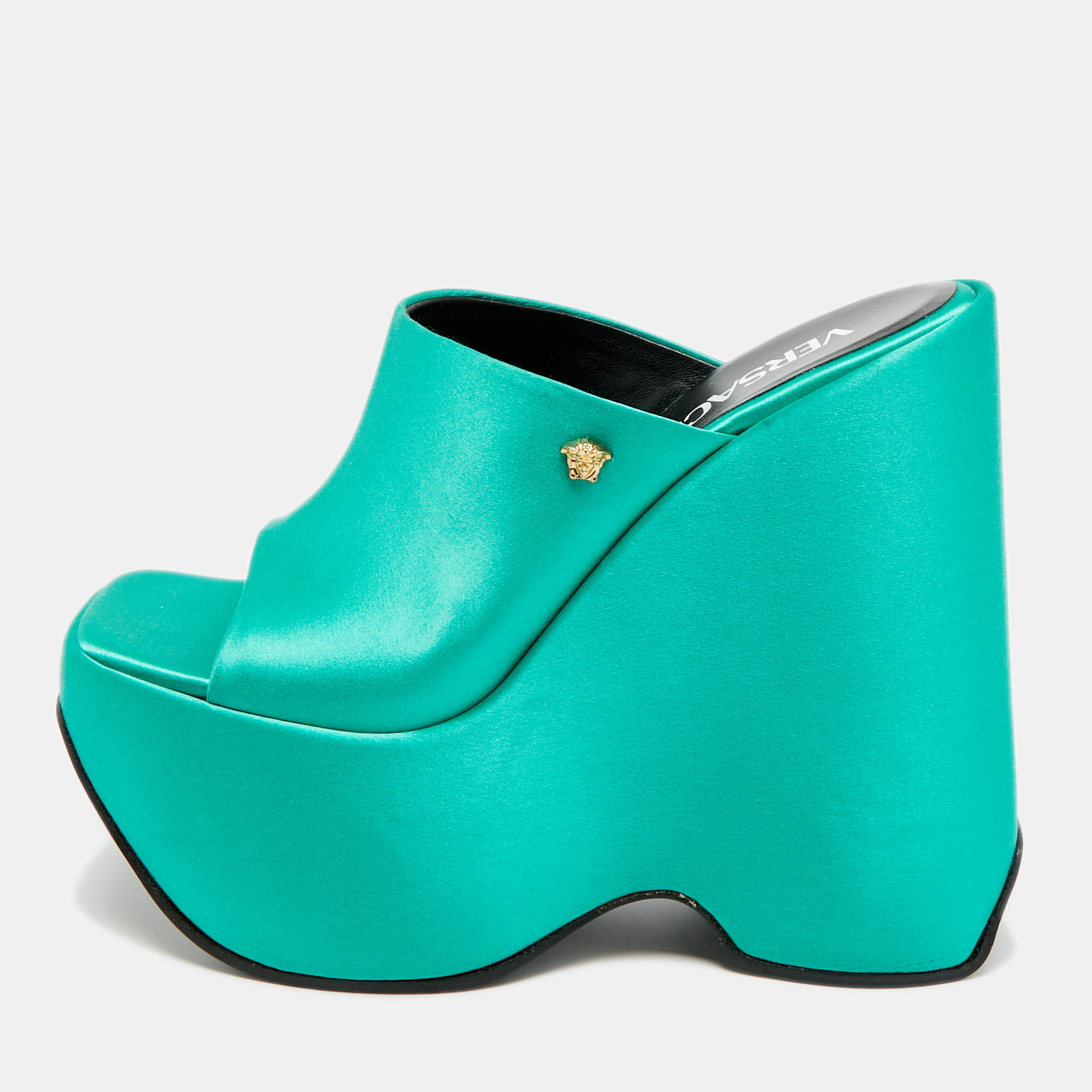 

Versace Triplatform Size  Green Satin Wedge Sandals