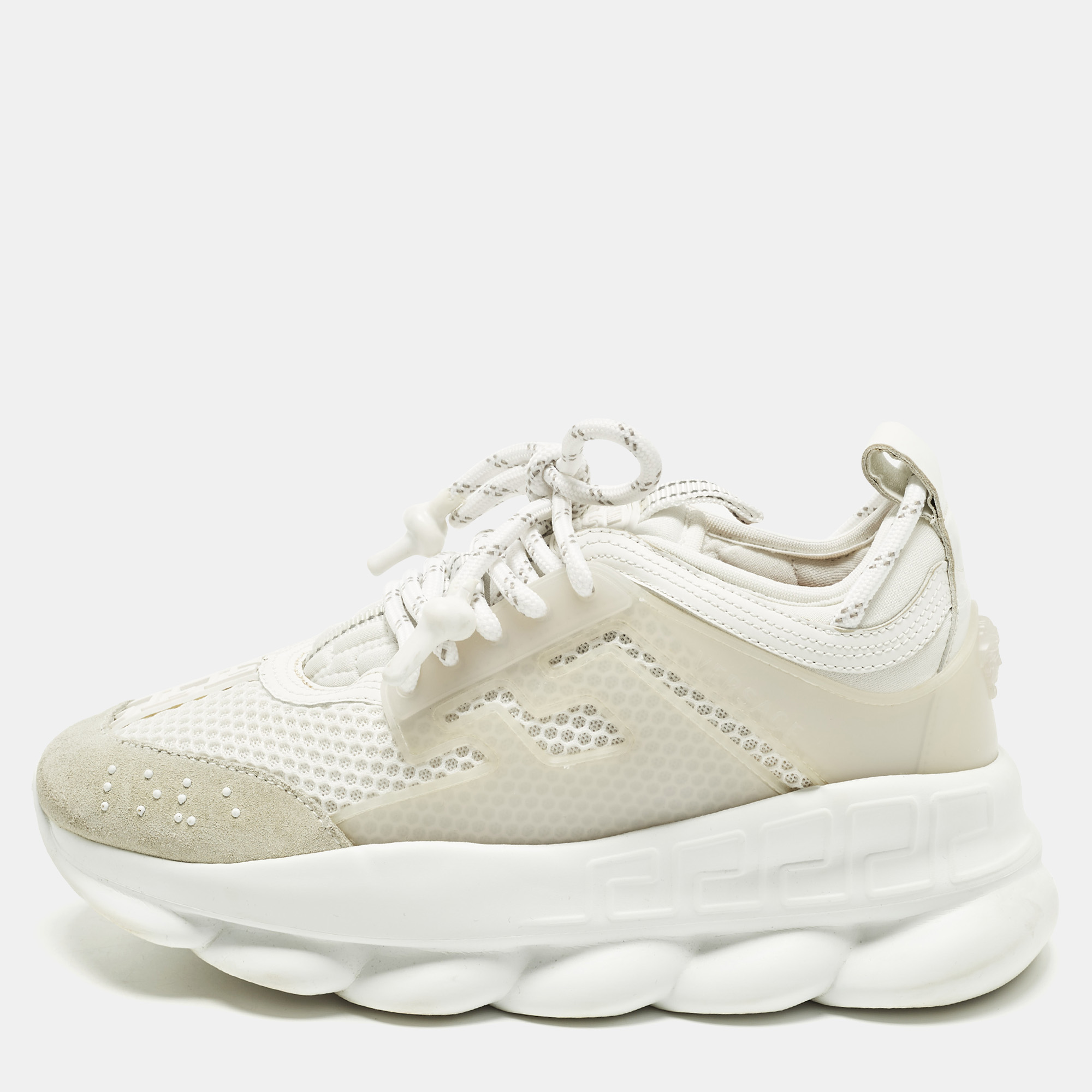 

Versace Chain Reaction Size  White Mesh and Suede Low Top Sneakers