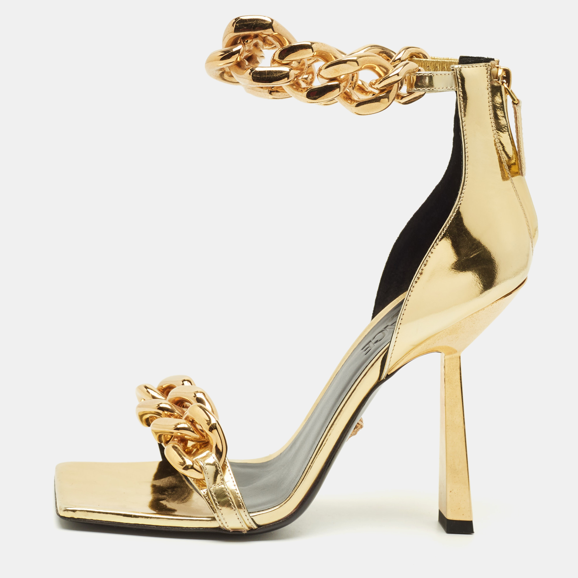 

Versace Medusa Size  Gold Leather Ankle Strap Sandals