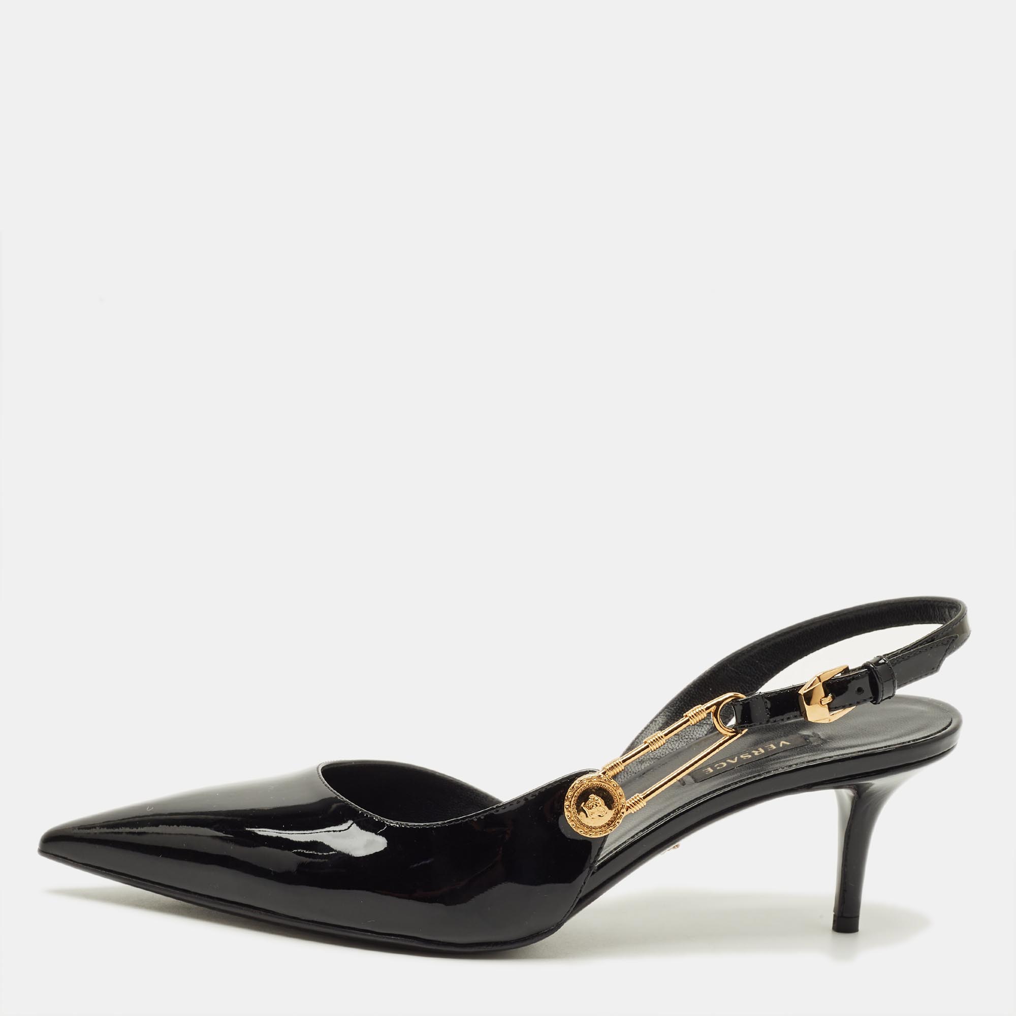 

Versace Safety Pin Size  Black Patent Leather Pumps