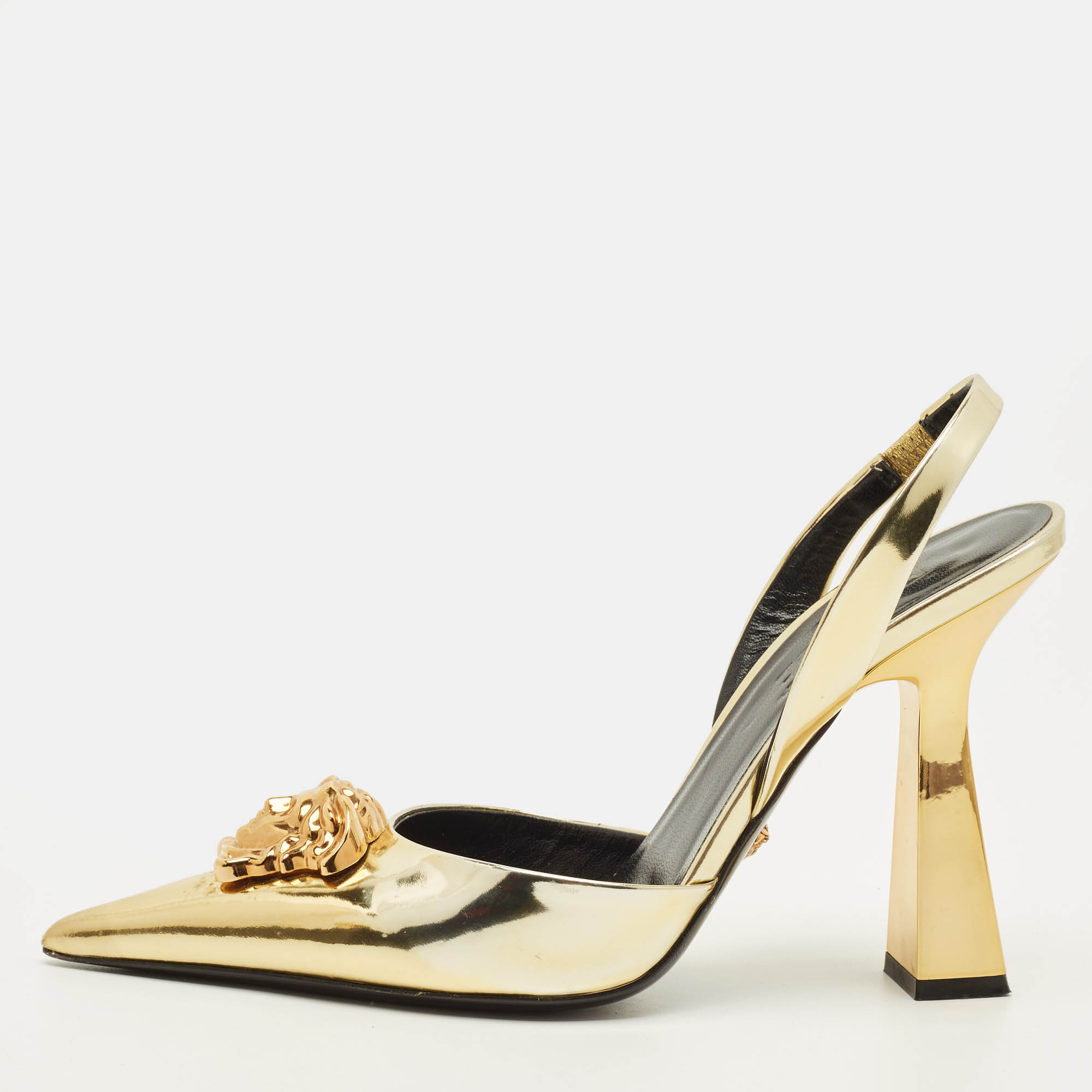 

Versace La Medusa Size  Gold Leather Slingback Pumps
