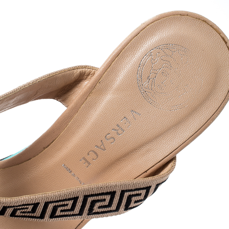 Versace Beige Printed Canvas Wedge Platform Sandals Size 37