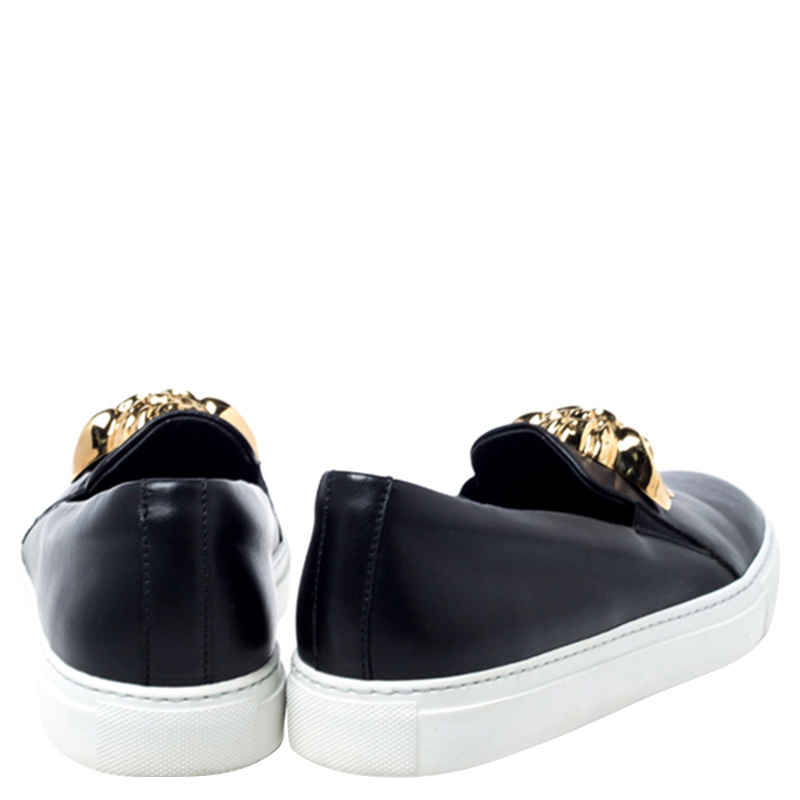 Versace Black Leather Palazzo Medusa Slip-On Sneakers Size 40