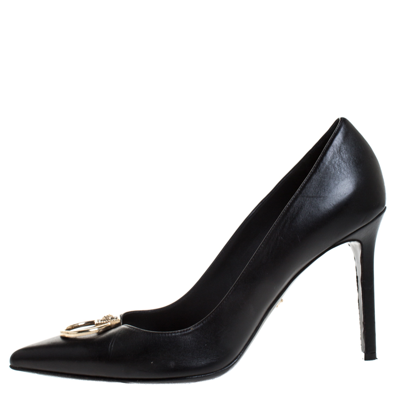 

Versace Black Leather Medusa Logo Pointed Toe Pumps Size