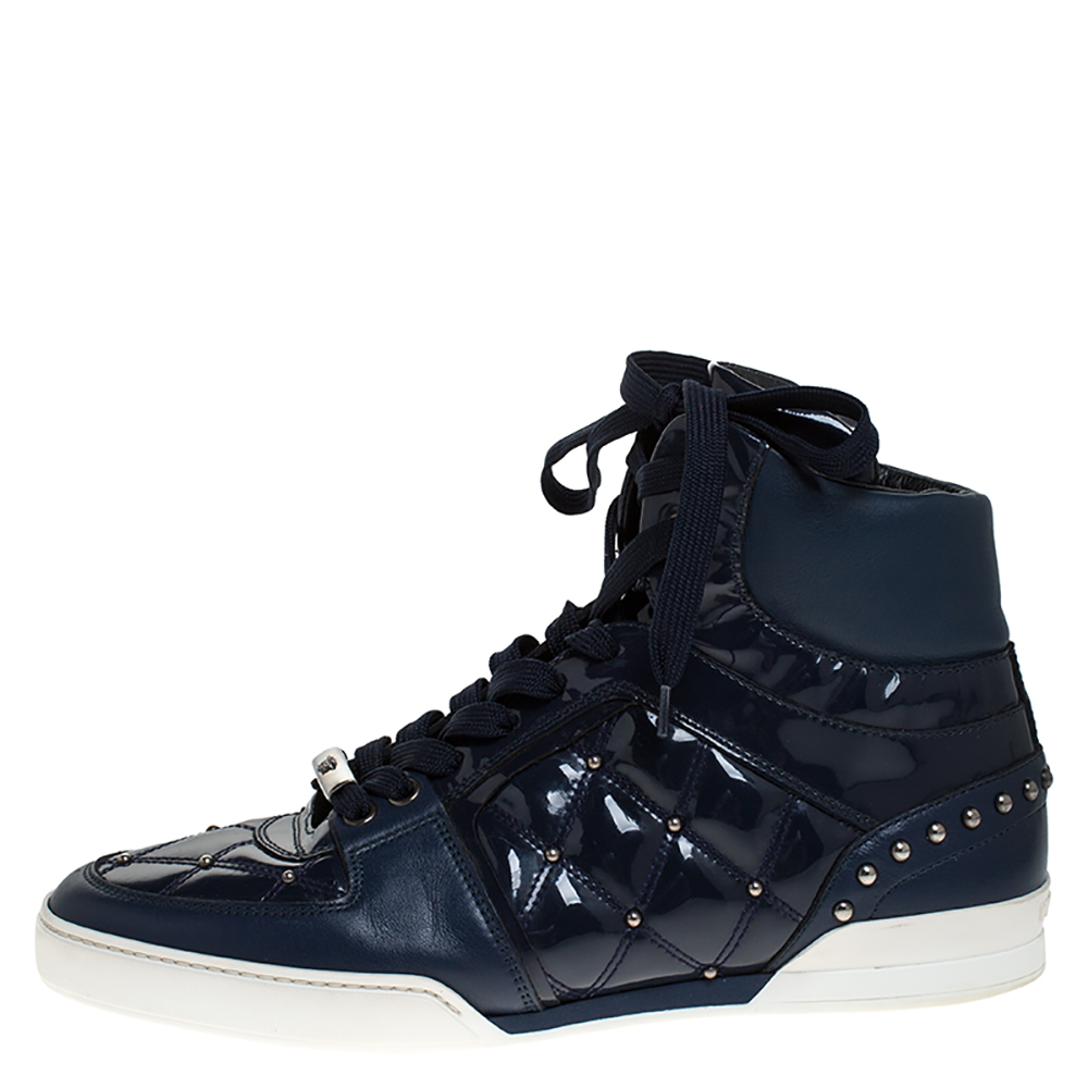 

Versace Blue Leather And Patent Leather Medusa High Top Sneakers Size