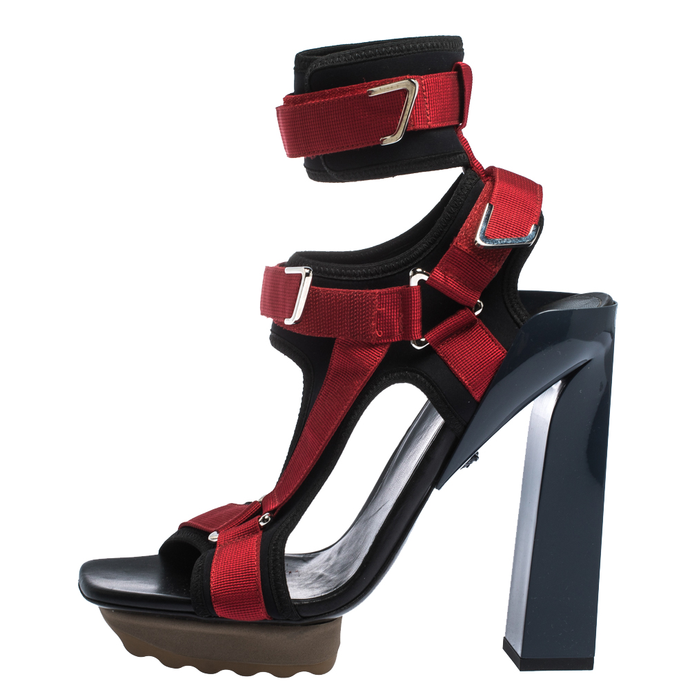 

Versace Black/Red Neoprene Velcro Strap Platform Sandals Size