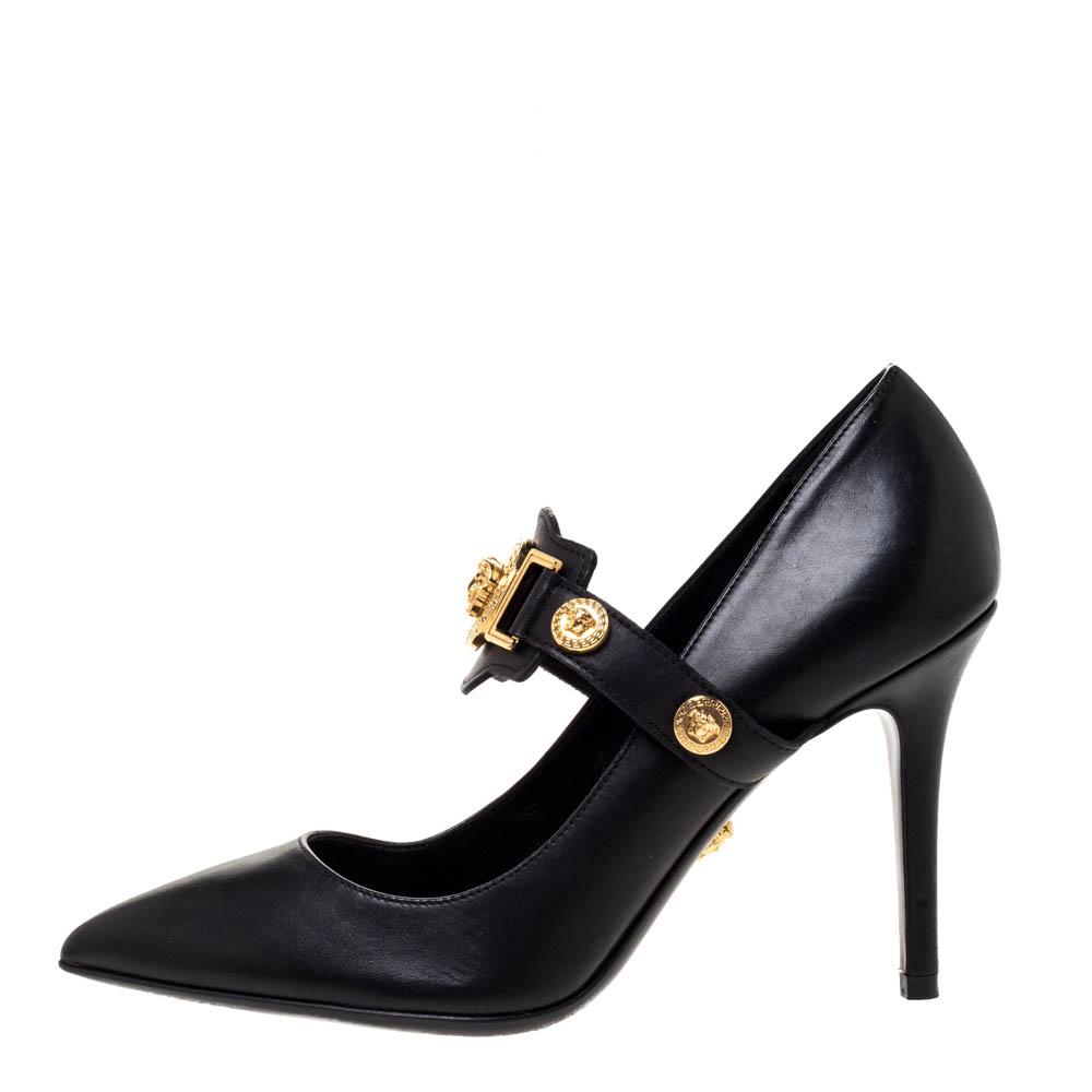 

Versace Black Leather Medusa Strap Pointed Toe Pumps Size