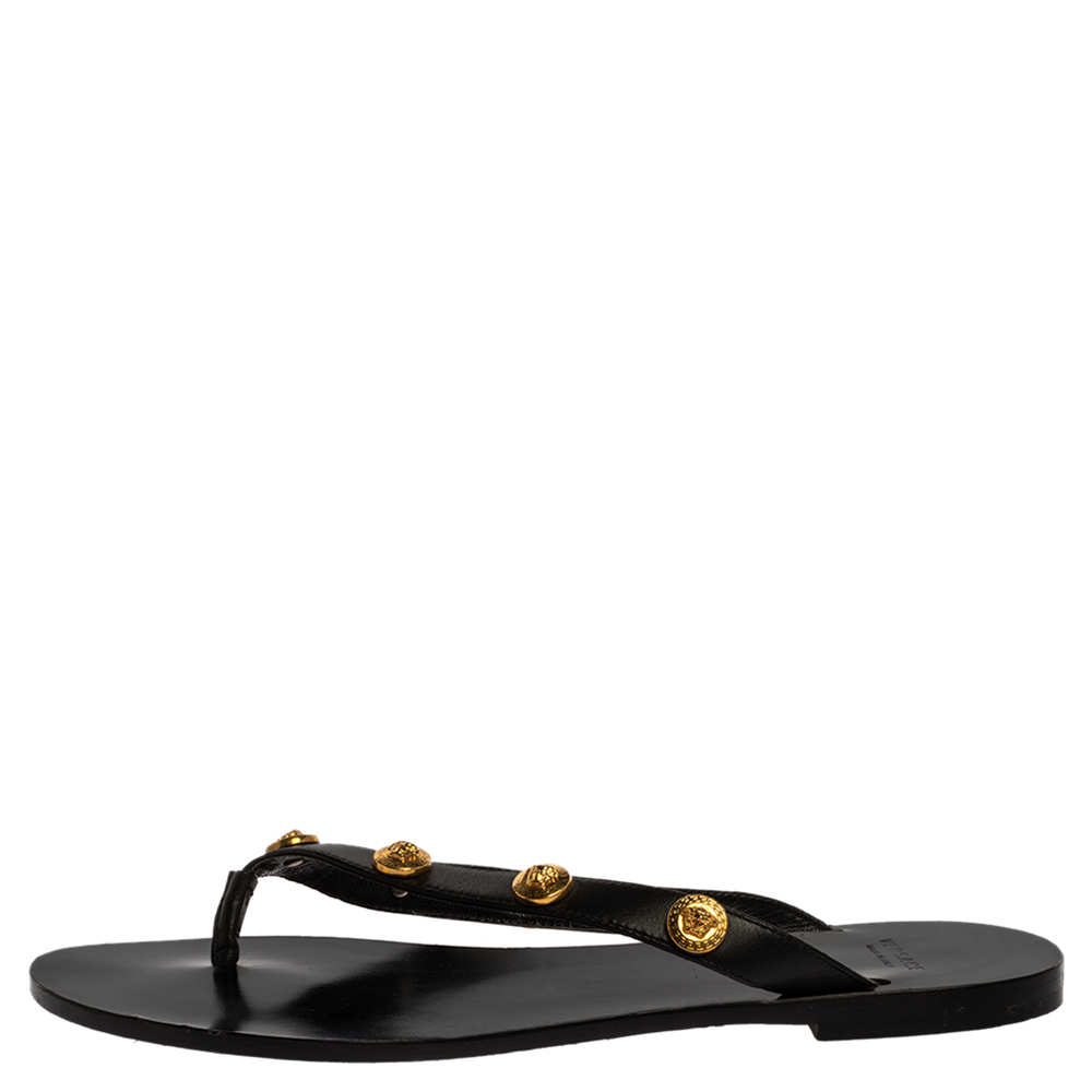 

Versace Black Leather Medusa Detail Thong Flats Slides Size