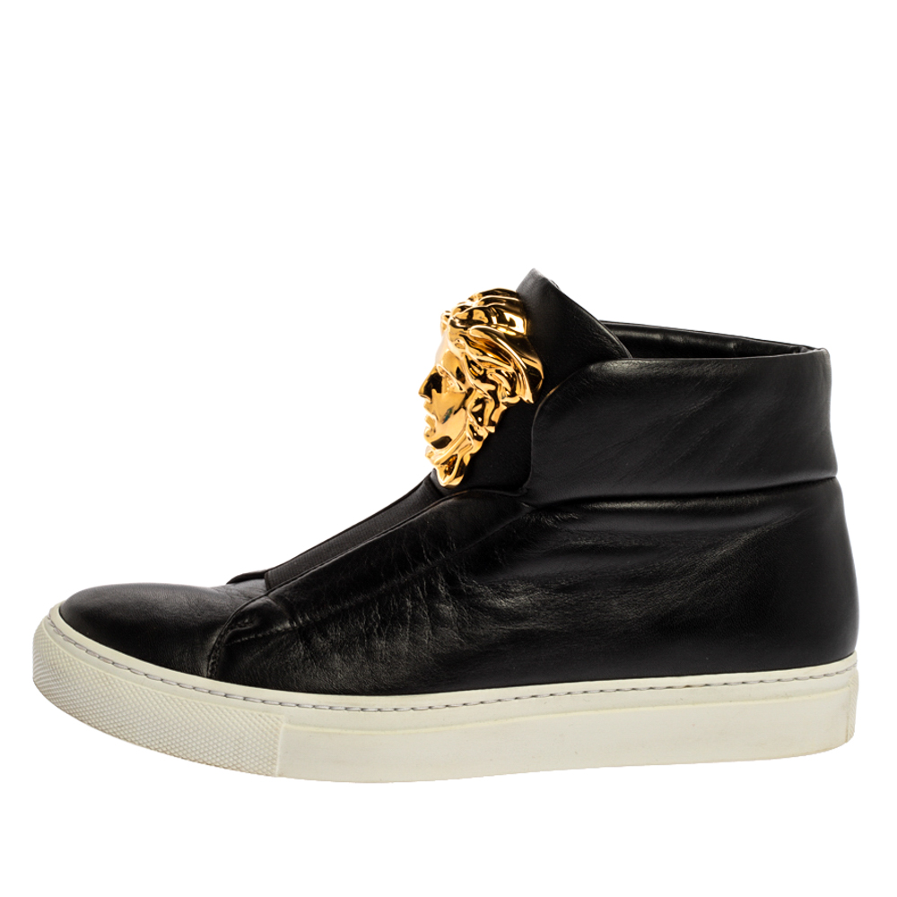 

Versace Black Leather Palazzo Medusa High Top Sneakers Size