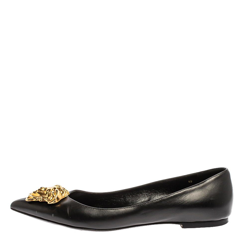 

Versace Black Leather Medusa Ballet Flats Size