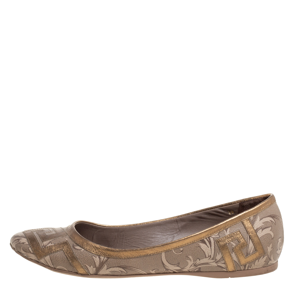 

Versace Gold/Brown Leather Ballet Flats Size