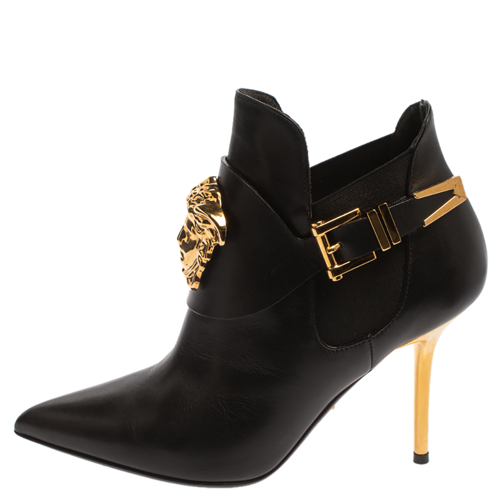 

Versace Black Leather Medusa Head Booties Size