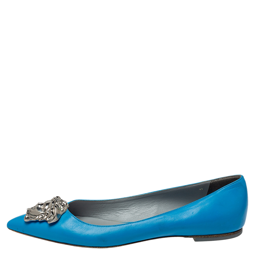 

Versace Blue Leather Medusa Pointed Toe Ballet Flats Size