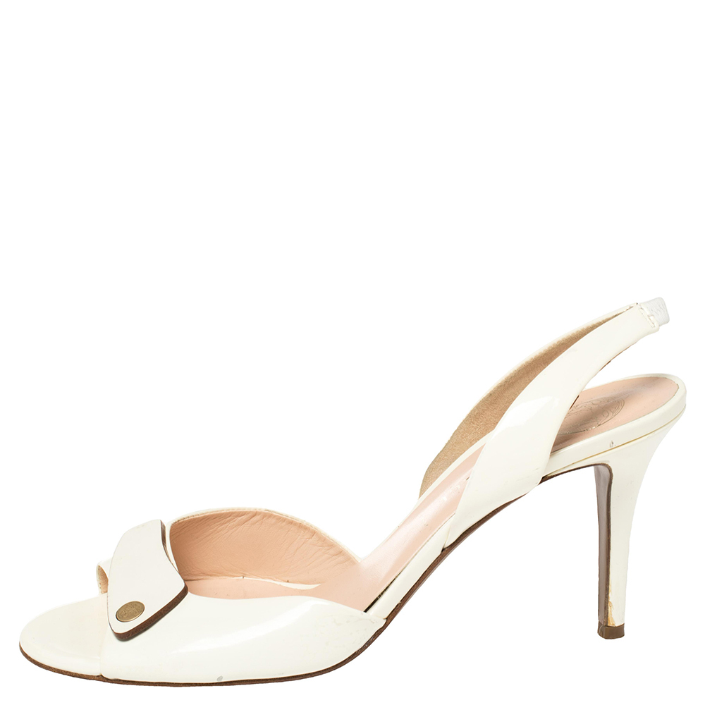 

Versace Off White Patent Leather Slingback Sandals Size