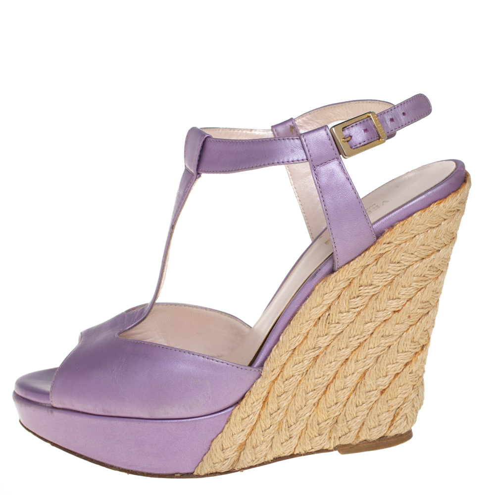 

Versace Metallic Purple Leather Wedge Sandals Size