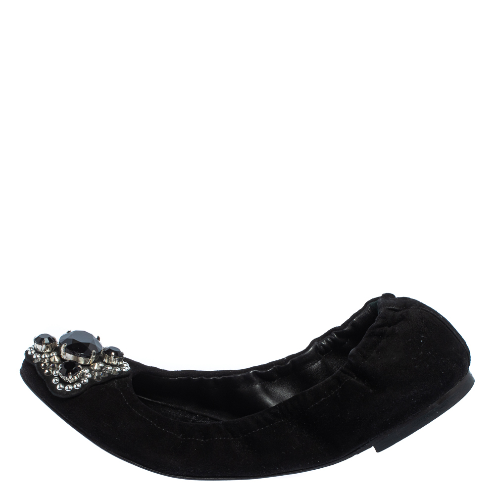 

Versace Black Suede Embellished Scrunch Ballet Flats Size