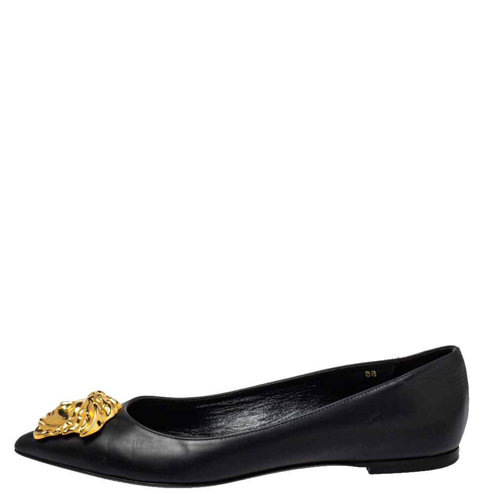 

Versace Black Leather Medusa Pointed Toe Ballet Flats Size