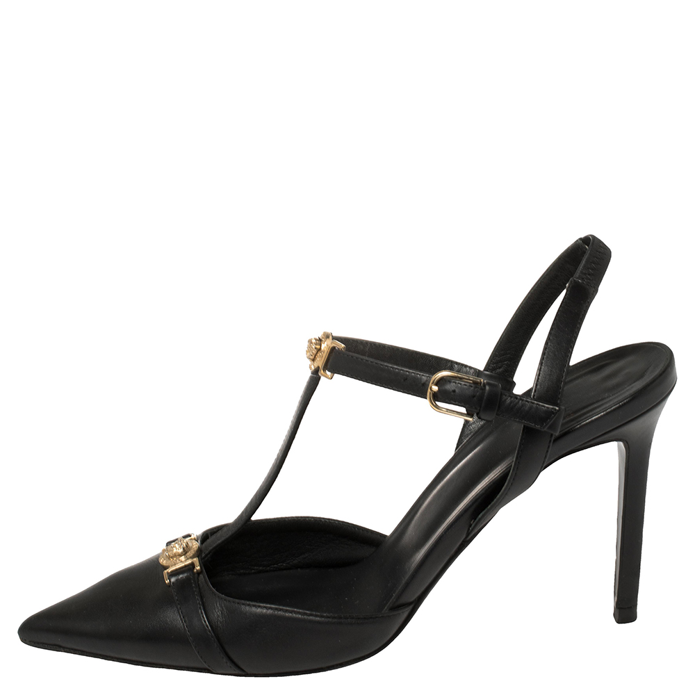 

Versace Black Leather Medusa Slingback Pumps Size