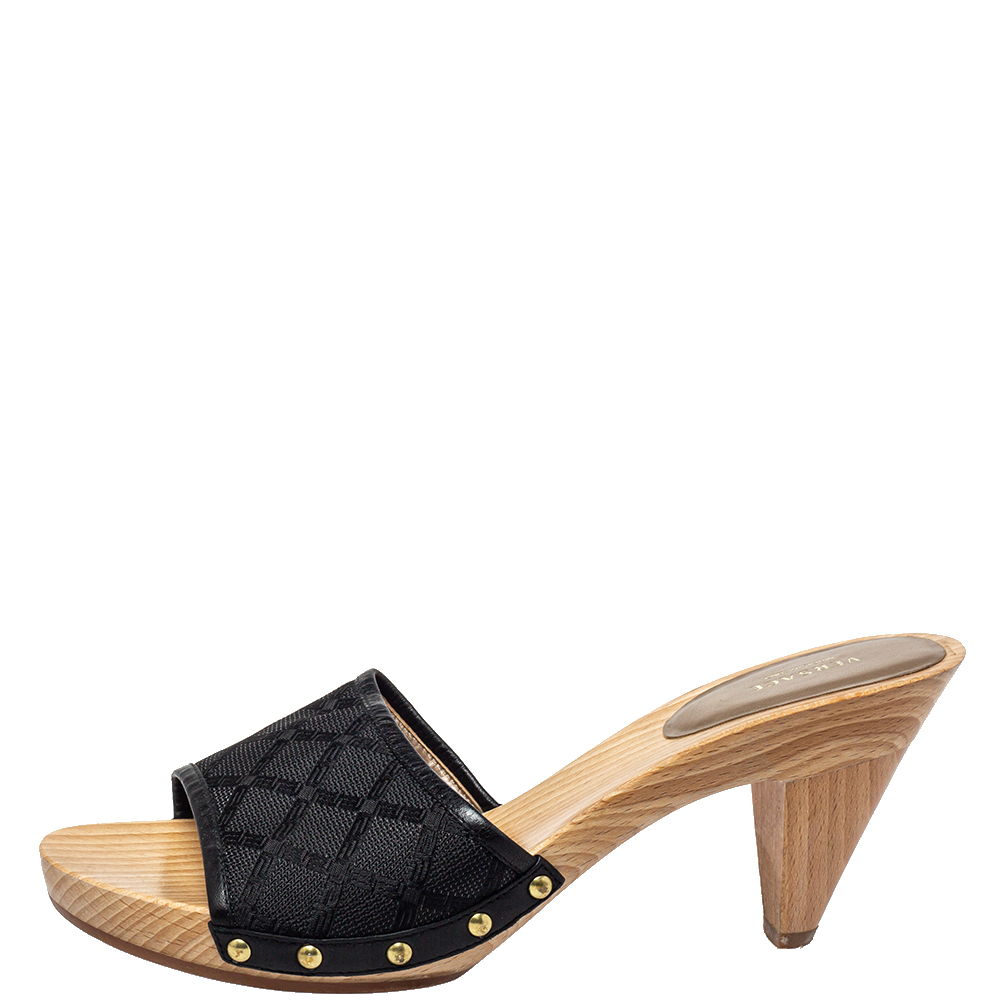 

Versace Black Canvas And Leather Mule Sandals Size