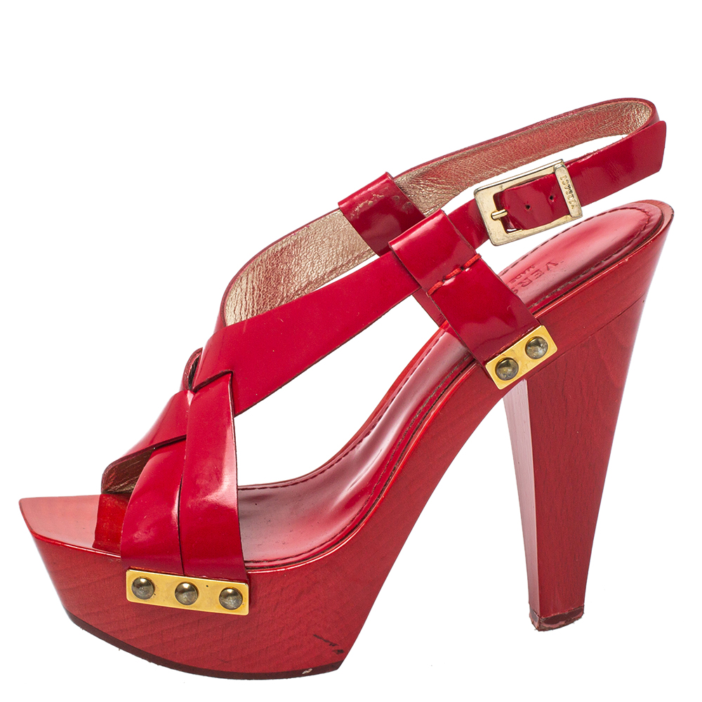 

Versace Red Patent Leather Platform Sandals Size