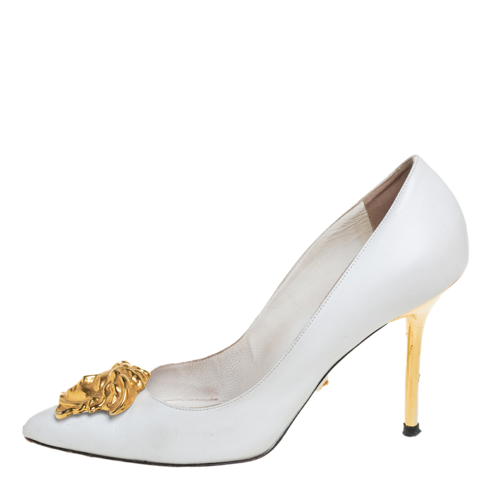 

Versace White Leather Palazzo Pointed Toe Pumps Size