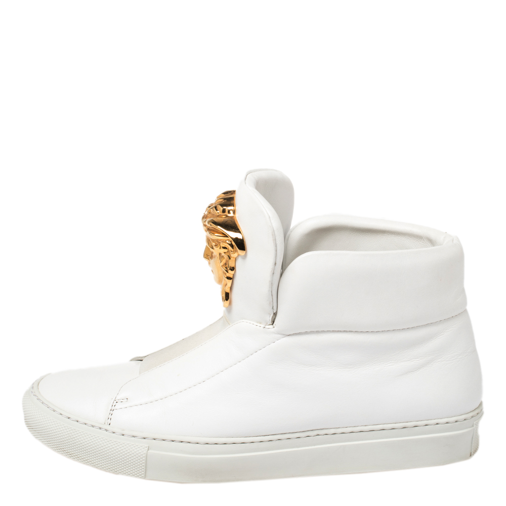 

Versace White Leather Medusa Slip On High Top Sneakers Size
