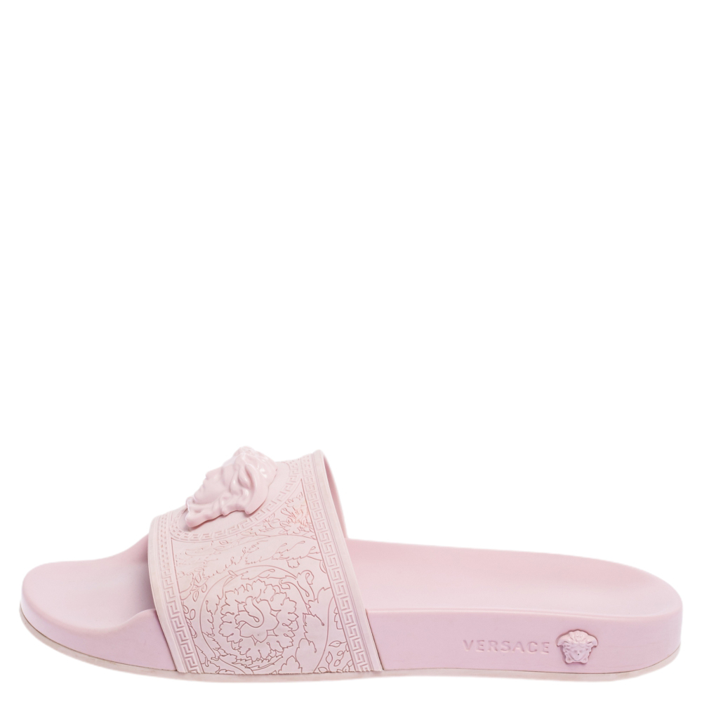 

Versace Pink Rubber Medusa Flat Slides Size