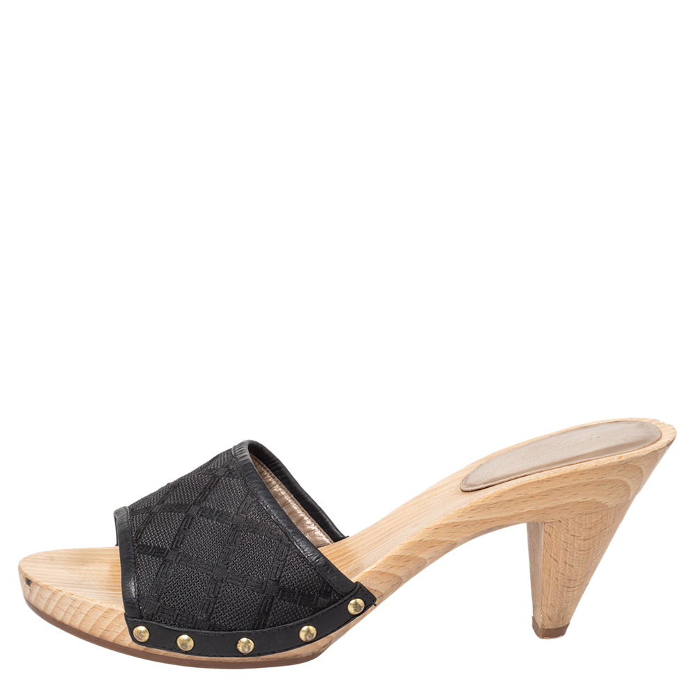 

Versace Black Fabric And Leather Clog Slide Sandals Size