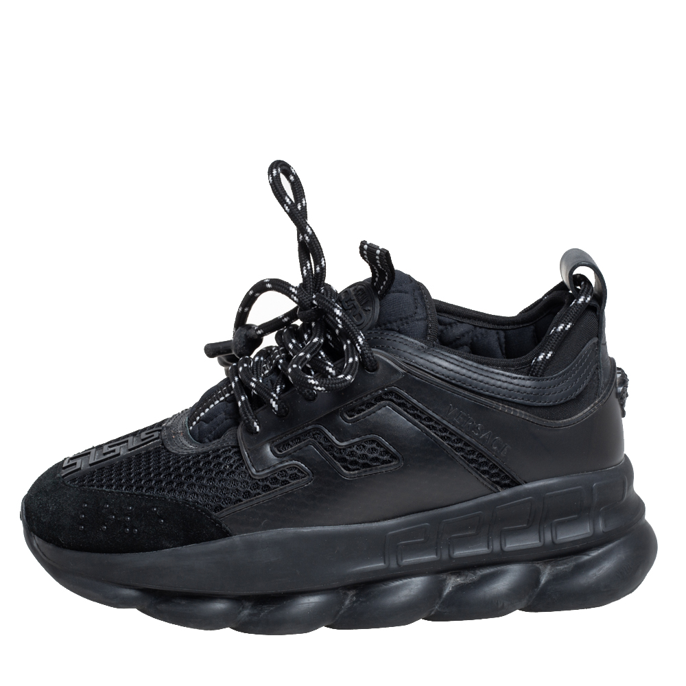 

Versace Black Leather and Mesh Chain Reaction Sneakers Size