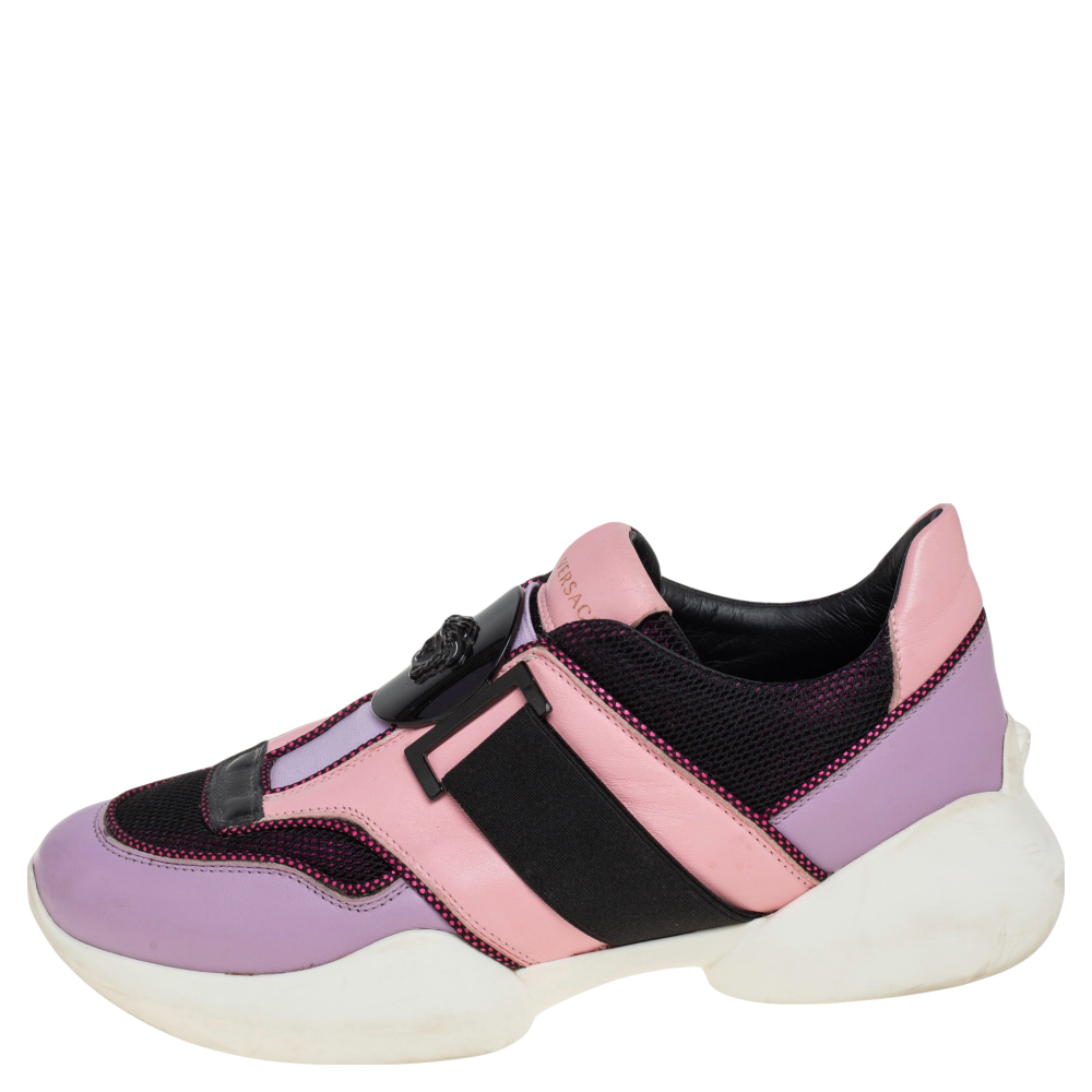 

Versace Multicolor Leather And Mesh Medallion Slip On Sneakers Size
