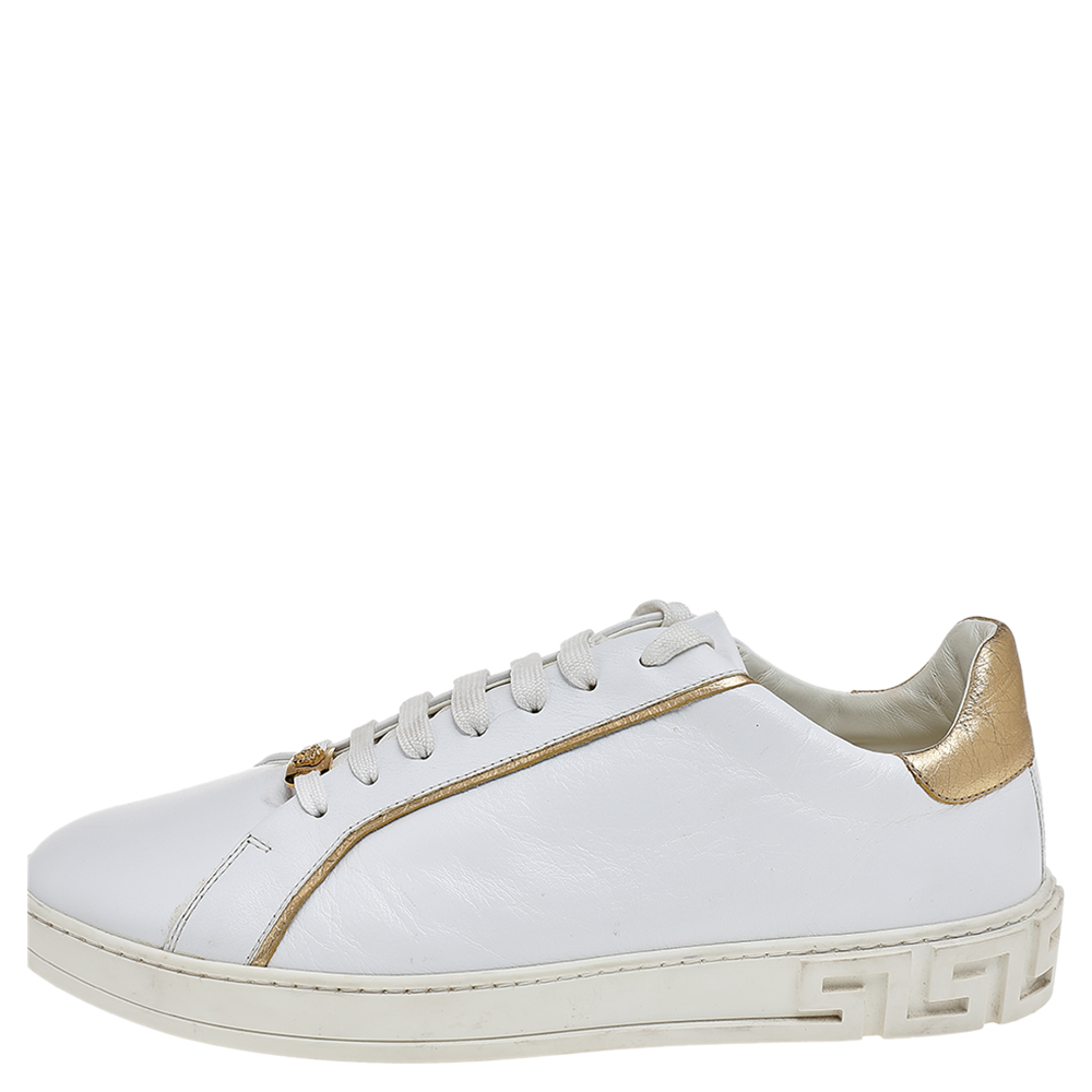 

Versace White/Gold Leather Medusa Head Embellished Low Top Sneakers Size