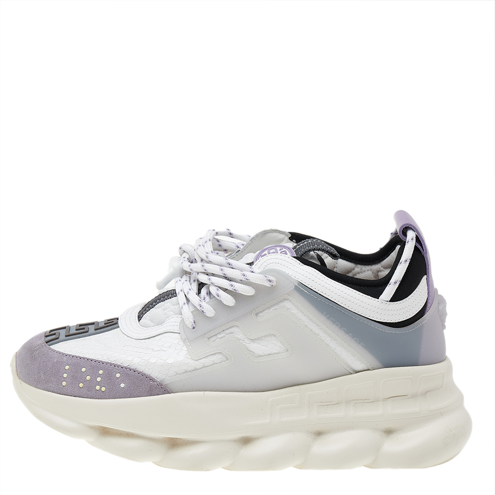 

Versace White/Purple Suede And Leather Chain Reaction Sneakers Size