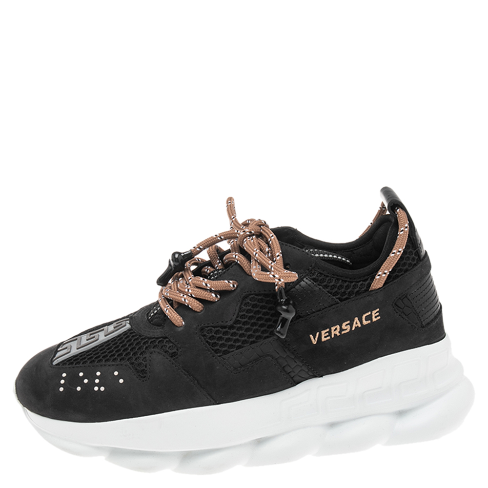 

Versace Black Mesh And Nubuck Chain Reaction Sneakers Size