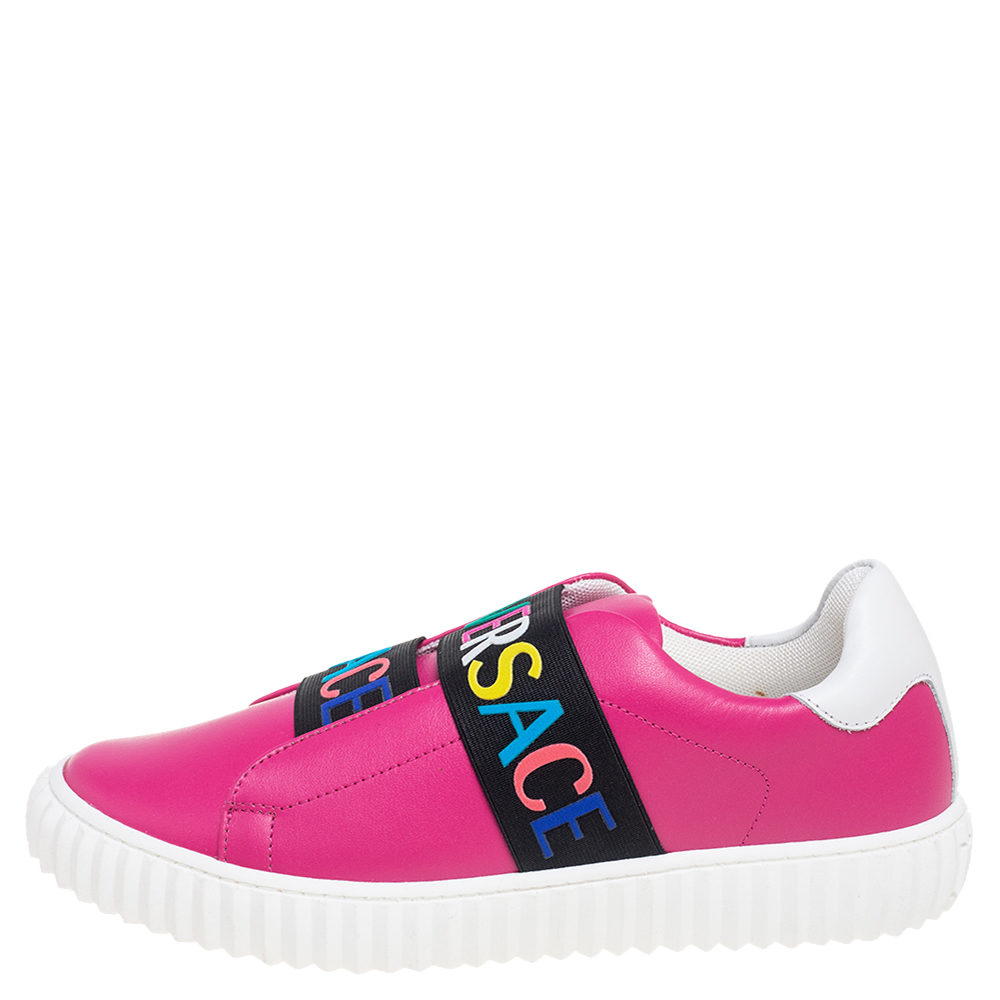 

Versace Pink Leather Slip-On Sneakers Size