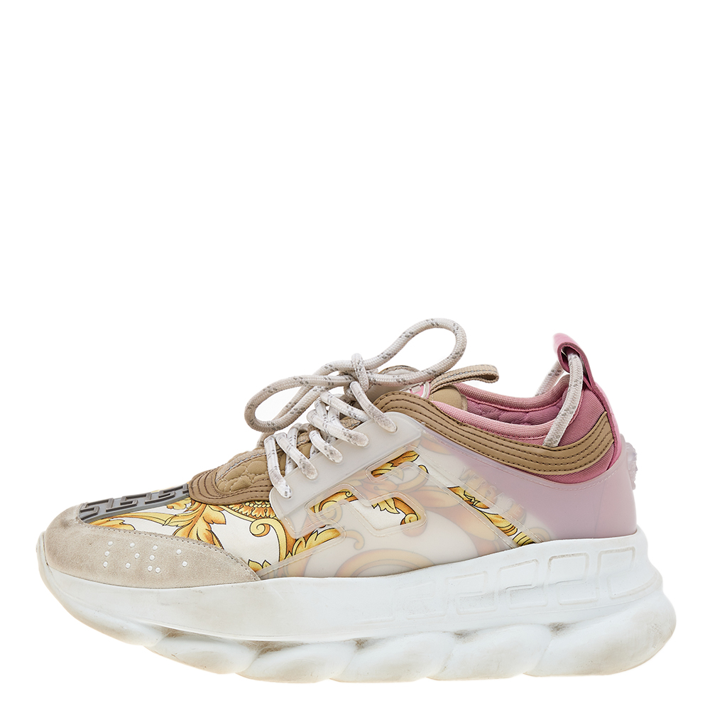 

Versace Multicolor Barocco Print Nylon and Leather Chain Reaction Sneakers Size