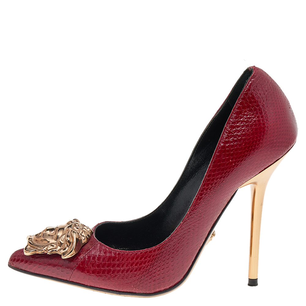 

Versace Red Snakeskin Medusa Pointed Toe Pumps Size