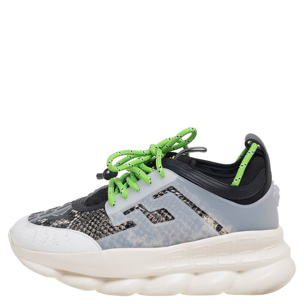 

Versace Multicolor Snakeskin Embossed Leather, Rubber and Leather Chain Reaction Sneakers Size