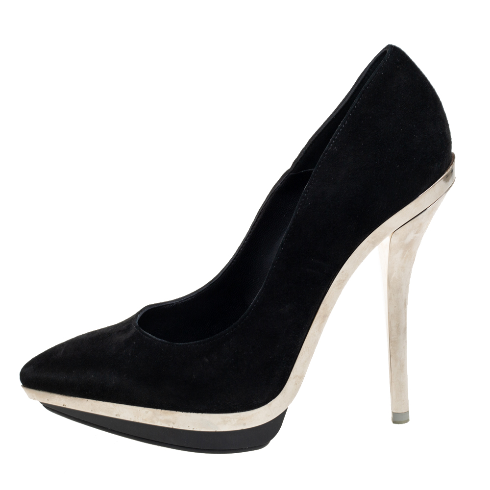 

Versace Black Suede Pointed Toe Platform Pumps Size