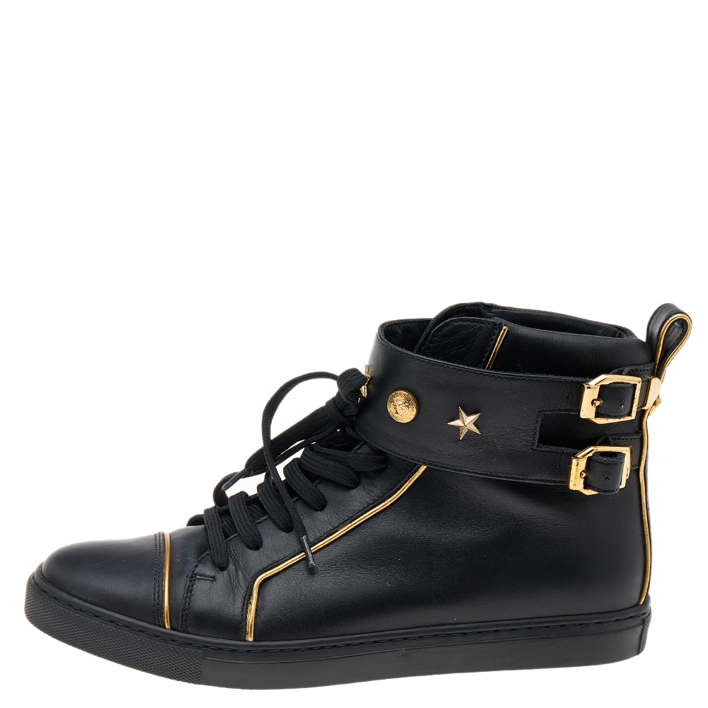 

Versace Black Leather Buckle Medusa High Top Sneakers Size