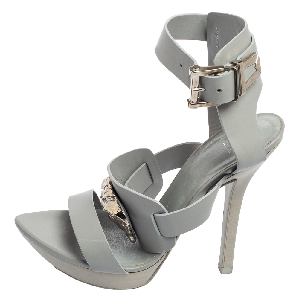 

Versace Grey Leather Idol Medusa Ankle-Strap Sandals Size