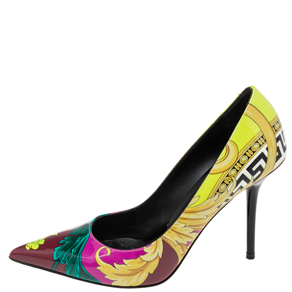 

Versace Multicolor Voyage Barocco Print Patent Leather Pumps Size