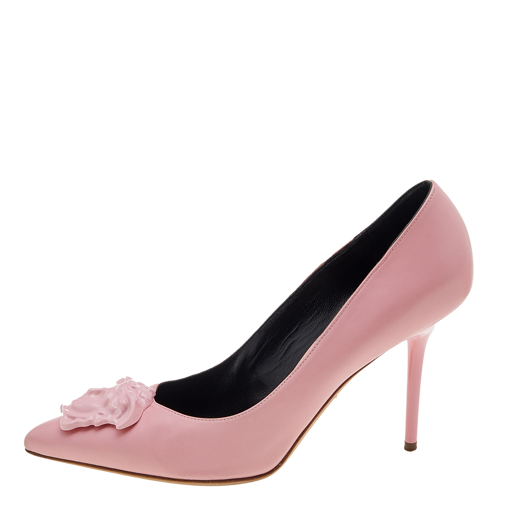 

Versace Pink Leather Medusa Pointed Toe Pumps Size