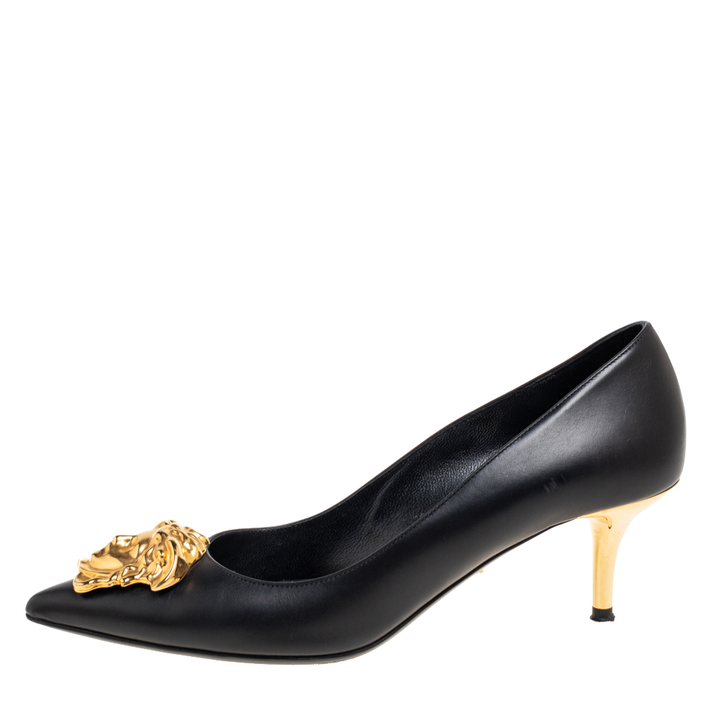 

Versace Black Leather Medusa Head Pointed-Toe Pumps Size