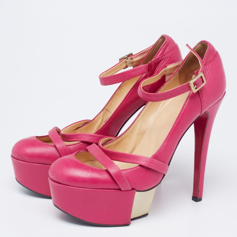 

Versace Pink Leather Platform Mary Jane Pumps Size