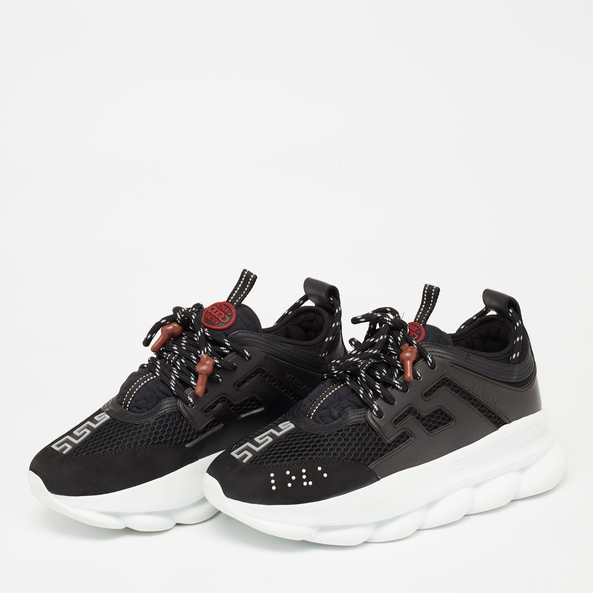 

Versace Black Suede And Mesh Chain Reaction Sneakers Size