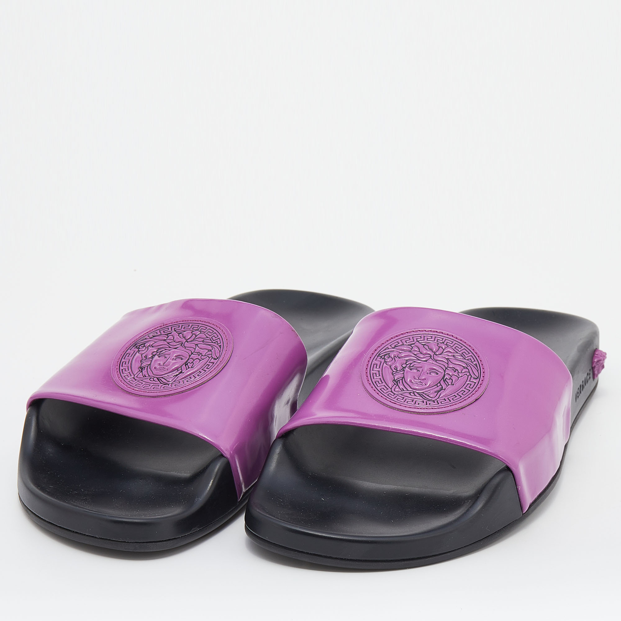 

Versace Pink Leather Medusa Flat Slide Sandals Size