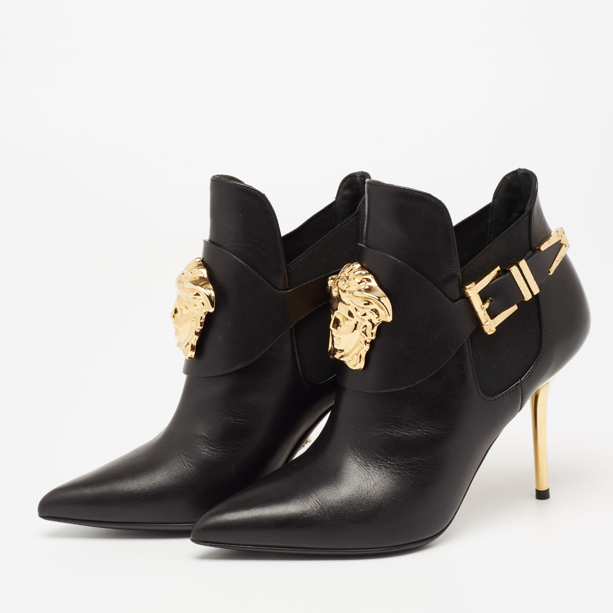 

Versace Black Leather Medusa Head Booties Size